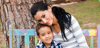 Mother and son hugging and showing love