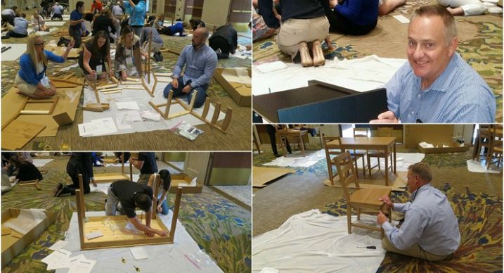 Employees of ADP Pasadena Assemble the Donated furniture for the Pasadena House