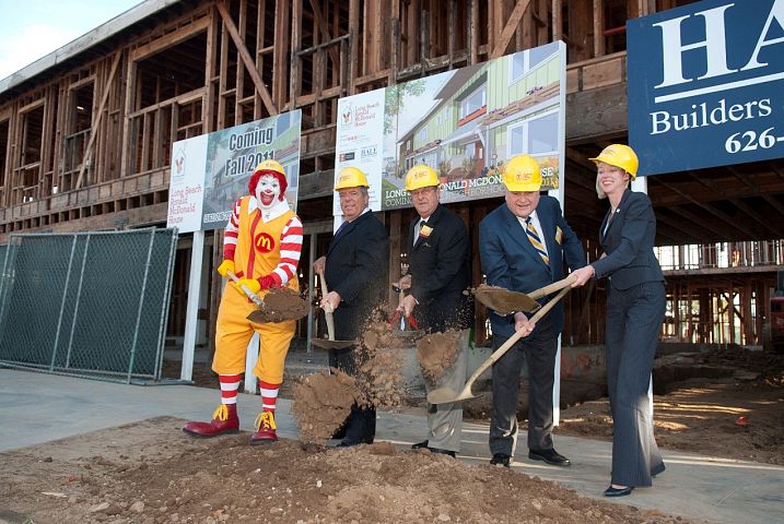 Four of our Founding Five join Ronald McDonald to officially break ground on the Long Beach Ronald McDonald House in October 2010.  Pictured (L-R) Bob Foster, Ron Piazza, Mort Stuhlbarg and Nicole Rubin
